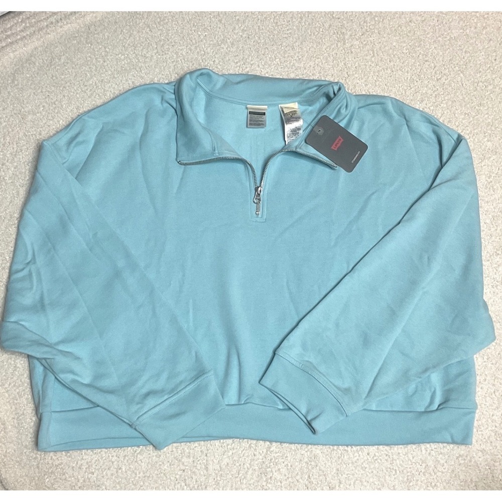 Levis Womens 3X Light Blue Quarter Zip Crop Sweatshirt NWT